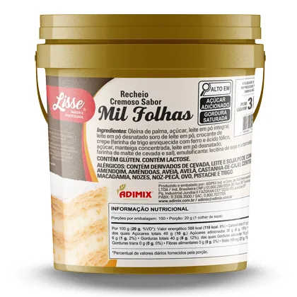 RECHEIO BDE ADIMIX MIL FOLHA CREMOSO 3KG